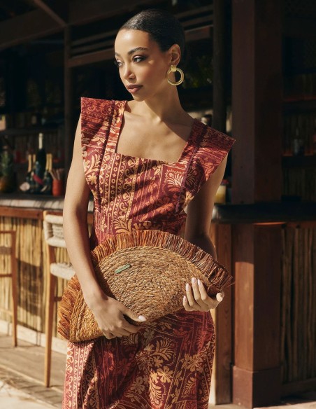 Robe midi d'invité à imprimé géométrique dans les tons de terre