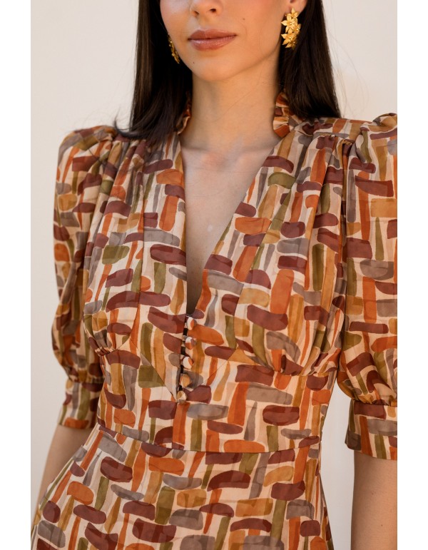 Robe midi à imprimé géométrique et décolleté en V 2