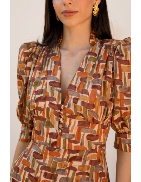 Robe midi à imprimé géométrique et décolleté en V