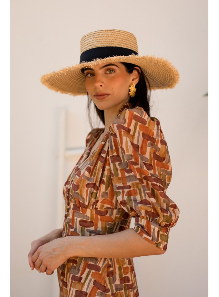 Midi dress with geometric print and V-neckline