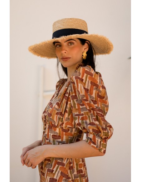 Robe midi à imprimé géométrique et décolleté en V