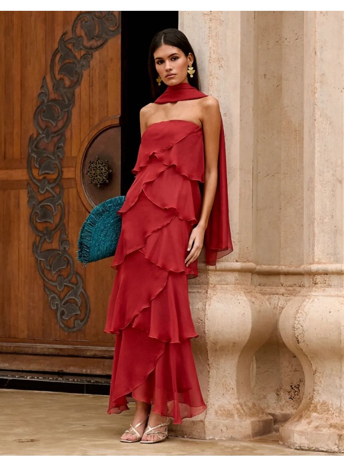 Chal de gasa terracota oscuro para invitada