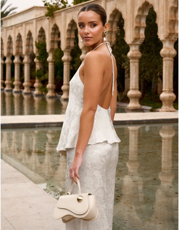 Pants in white jacquard fabric with wide leg 2