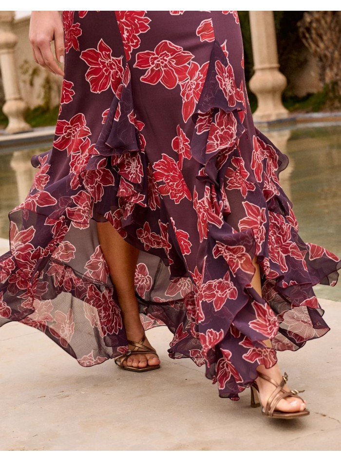 Jupe midi asymétrique à imprimé floral de...