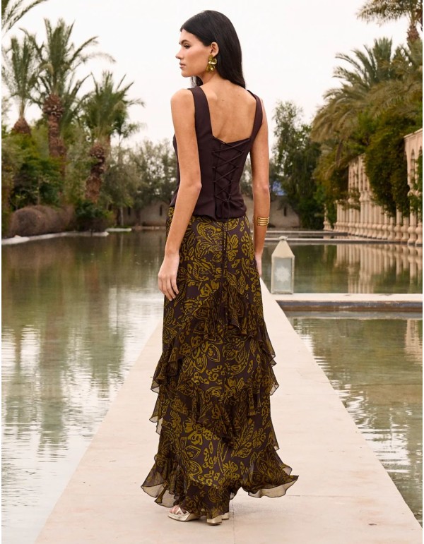 Floral print asymmetrical midi guest skirt 2