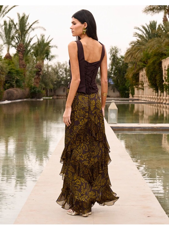 Jupe midi asymétrique à imprimé floral et coupe...