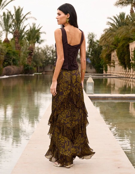 Falda de invitada midi de corte asimétrico con estampado floral