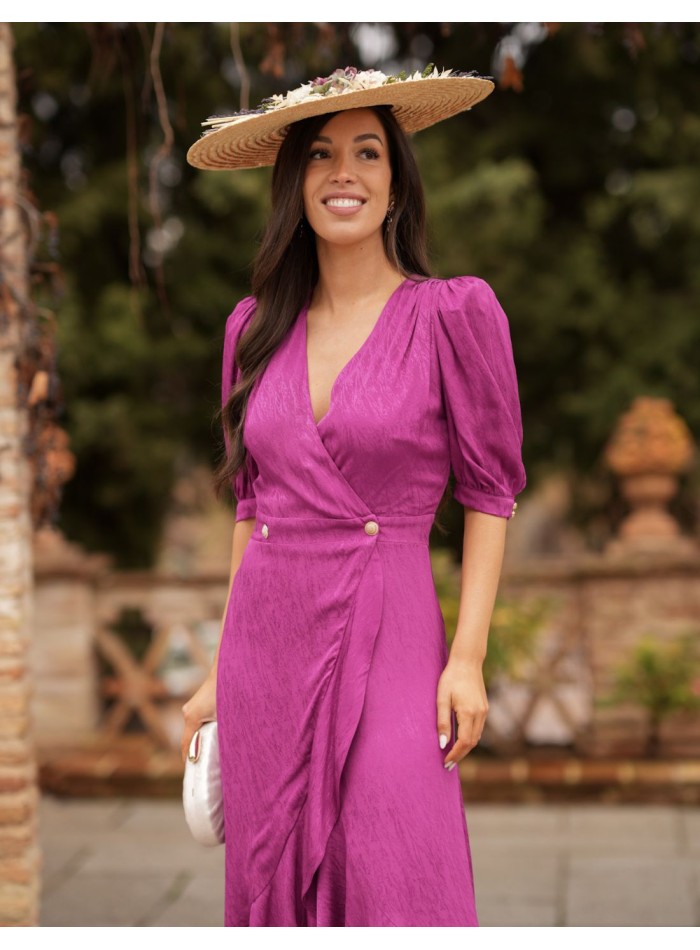 Midi guest dress with asymmetrical hem and...