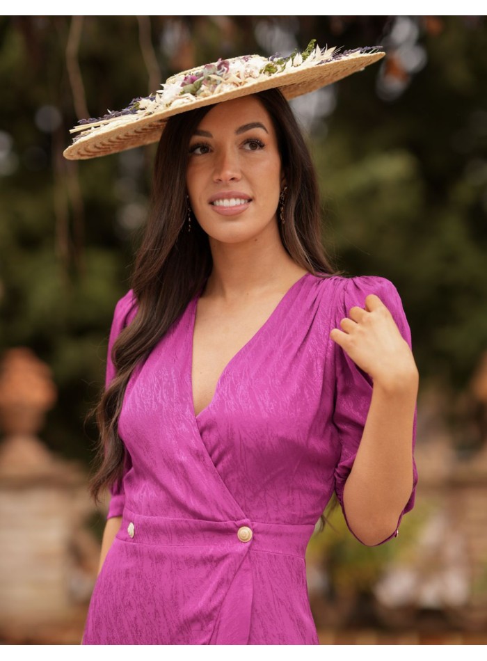 Midi guest dress with asymmetrical hem and...