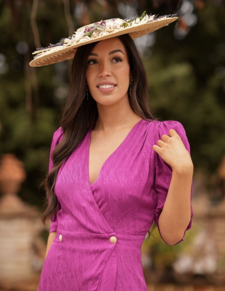 Midi guest dress with asymmetrical hem and flowing fabric