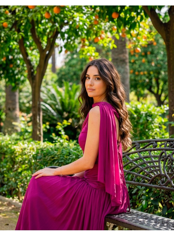 Robe longue Bougainvillea avec fleur amovible...