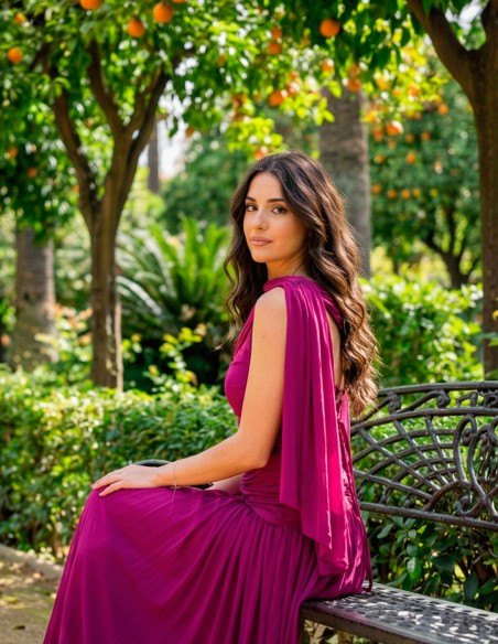 Bougainvillea Long Dress with Removable Flower and Adjustable Back