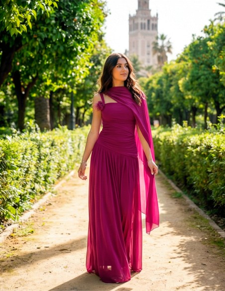 Robe longue Bougainvillea avec fleur amovible et dos réglable