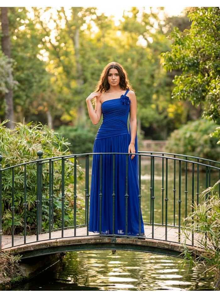 Klein Blue Long Dress with Removable Flower and...
