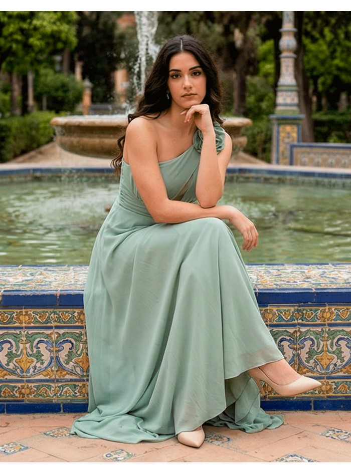 Pastel Green Long Party Dress with Asymmetrical...