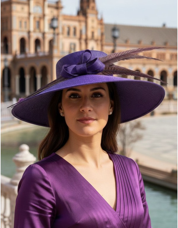 Purple guest pamela with bow and pheasant feathers