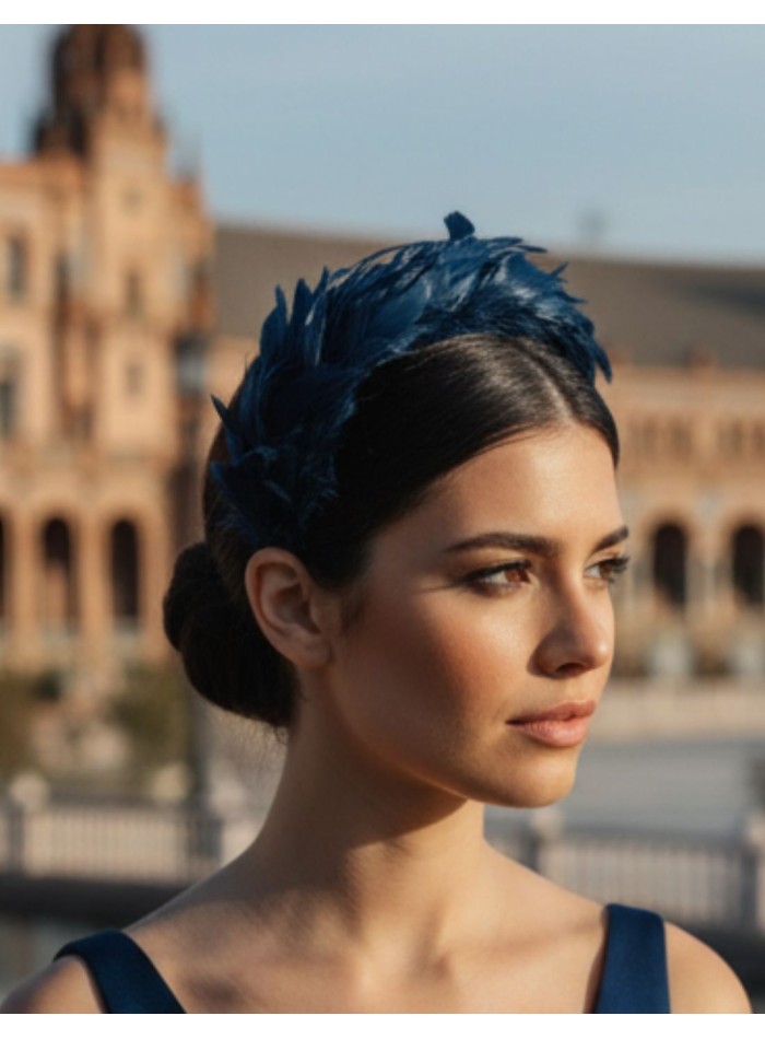 Navy blue feather guest headband