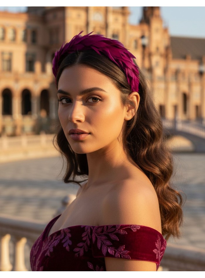 Magenta feather guest headband