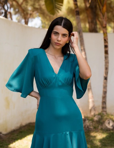 Robe d'invité longue en georgette verte