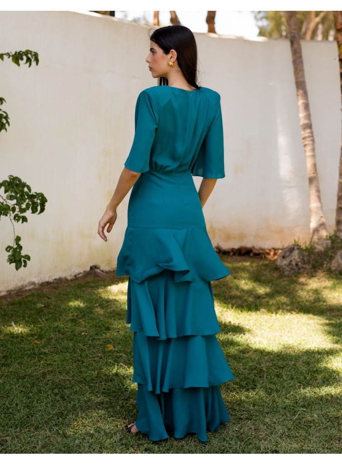 Vestido largo para invitada en color verde