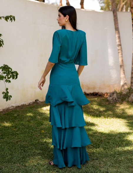Vestido largo para invitada en color verde