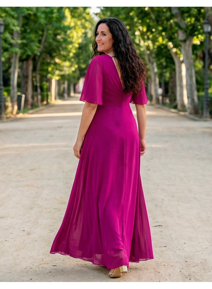 Vestido Talla Grande Largo con Drapeado y Pedrería Elegante