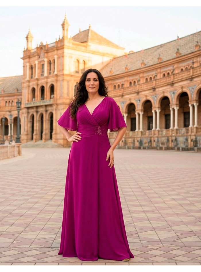 Oversize Draped Long Dress with Rhinestone...