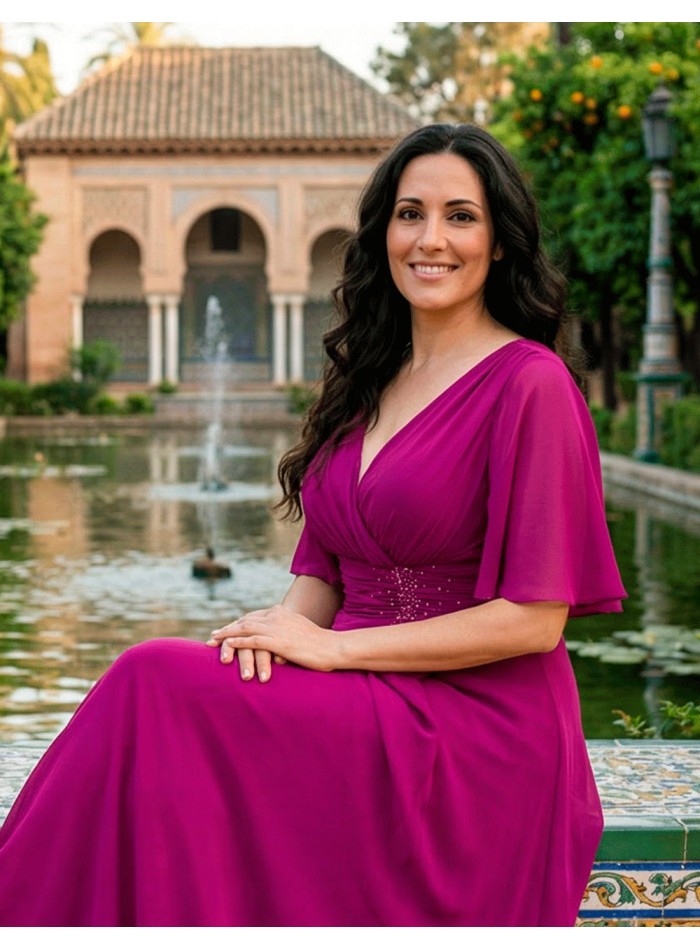 Vestido Largo Talla Grande con Drapeado y Detalle de Pedrería