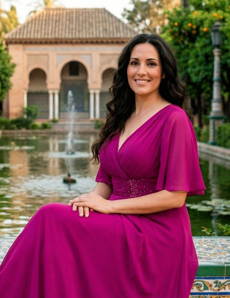 Vestido Largo Talla Grande con Drapeado y Detalle de Pedrería