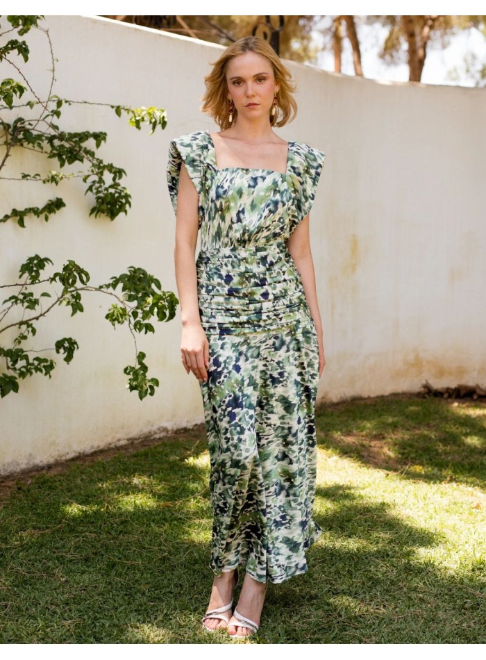 Vestido midi en satén para invitadas con...