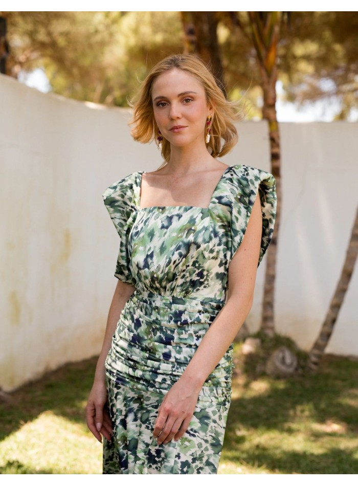 Vestido midi en satén para invitadas con...