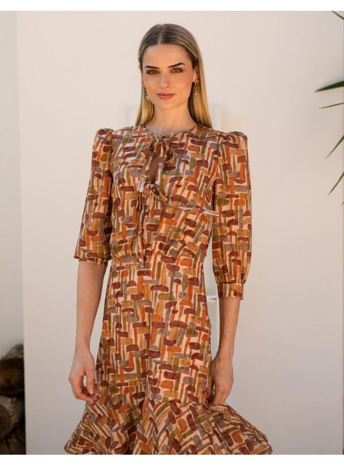 Robe d'invité midi à imprimé géométrique avec...