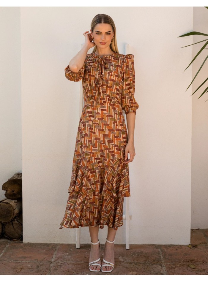 Geometric print midi guest dress with...