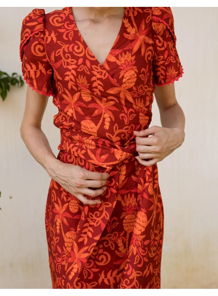 Ensemble deux pièces en lin avec imprimé floral