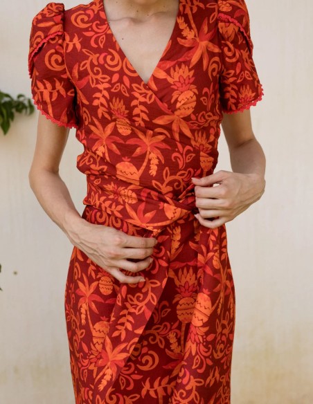 Two-piece set made of linen with floral print