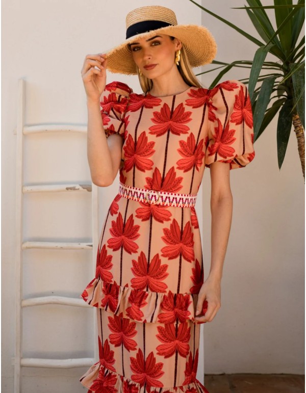 Robe midi en lin avec imprimé palmier 2