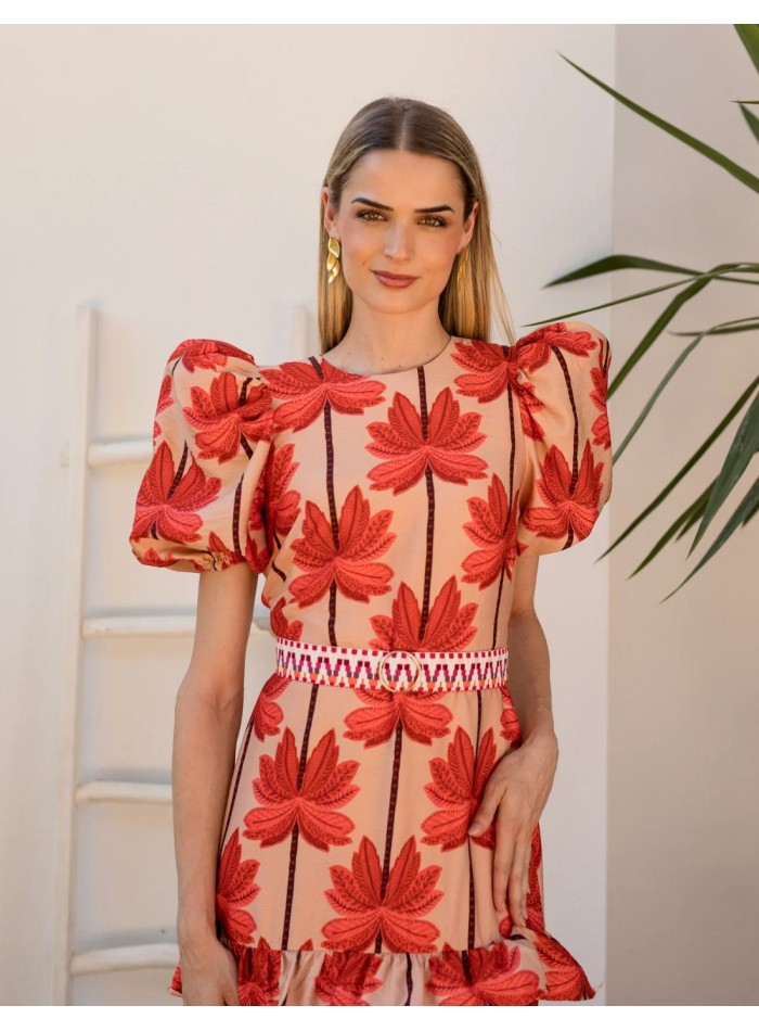 Vestido midi con estampado de palmeras