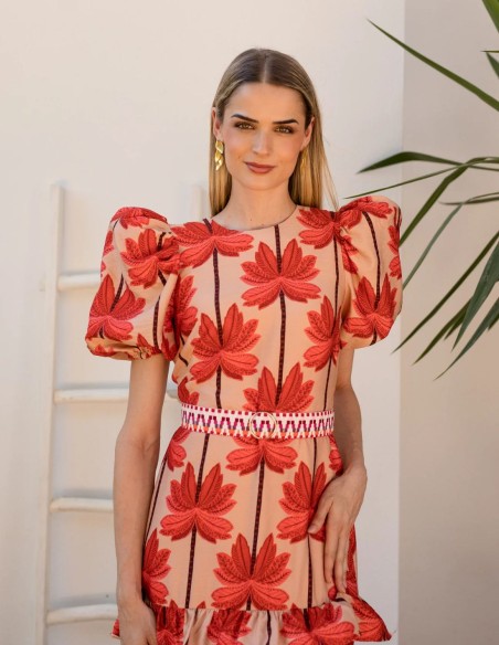 Robe midi en lin avec imprimé palmier