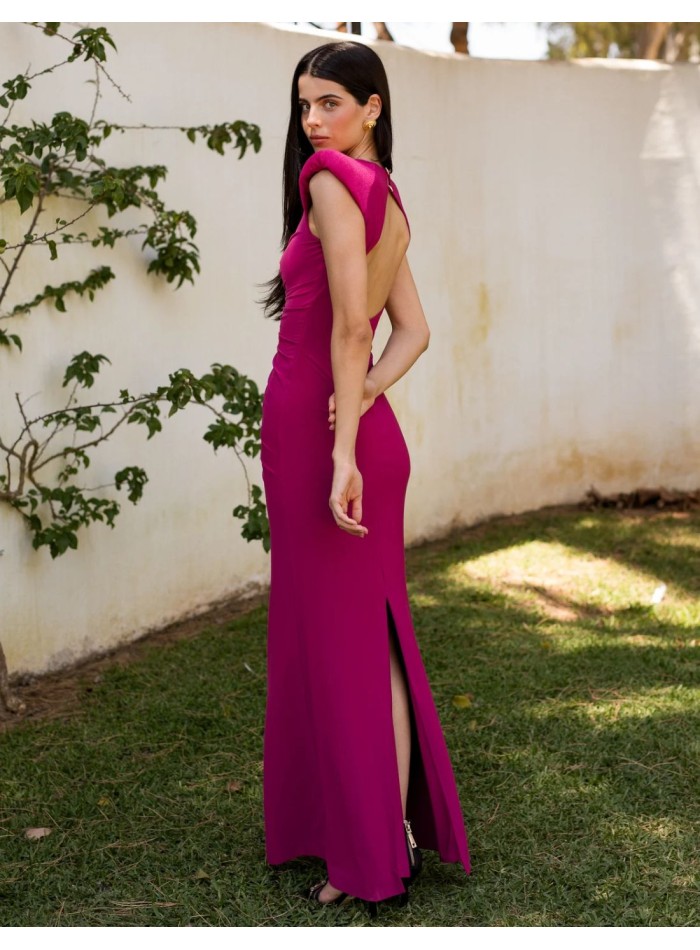 Robe longue Bougainvillier avec ruchés et dos...