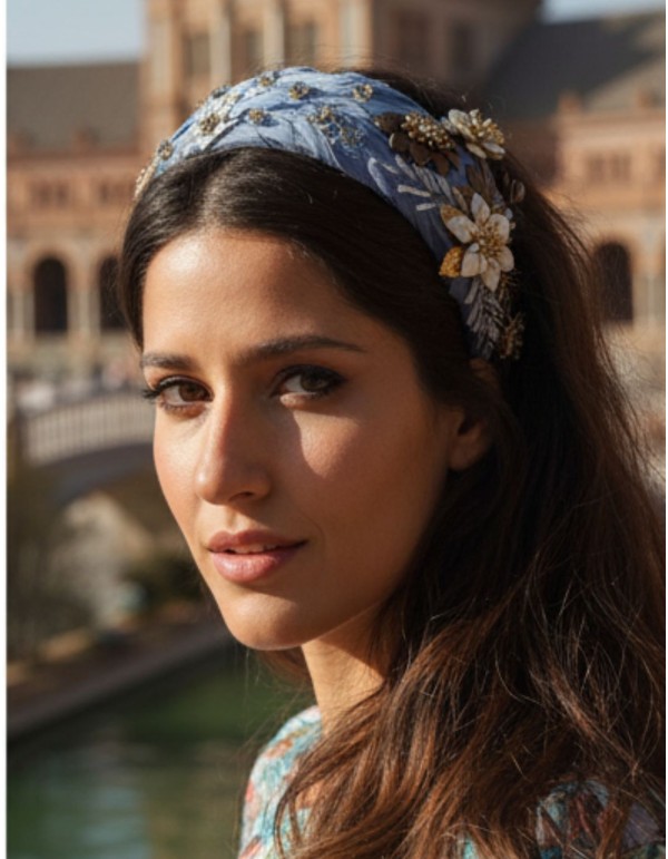 Guest headband with side decoration of feathers and flowers
