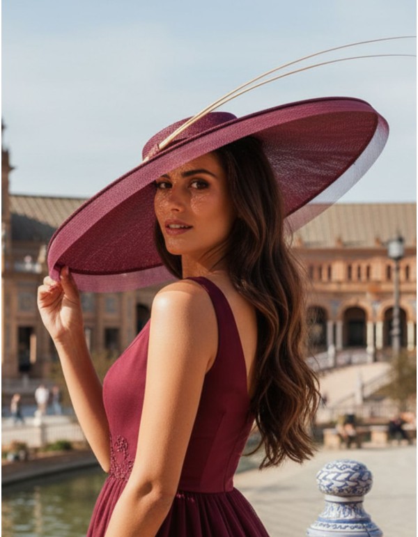 Maroon wedding hat with horsehair detail and handcrafted...