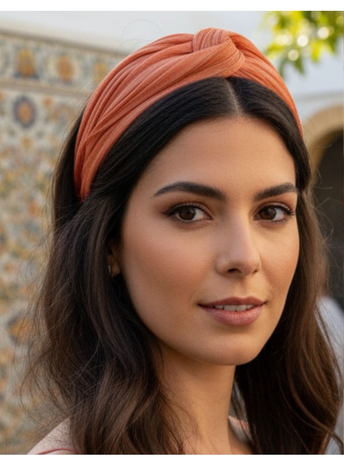 Diadema de invitada en abaca seda naranja