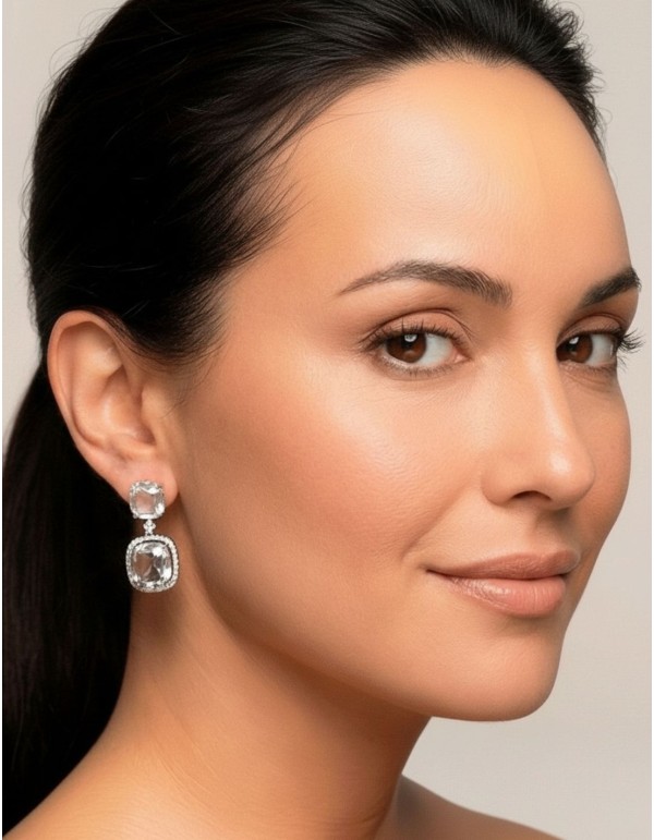 Boucles d'oreilles artisanales plaquées rhodium avec des...