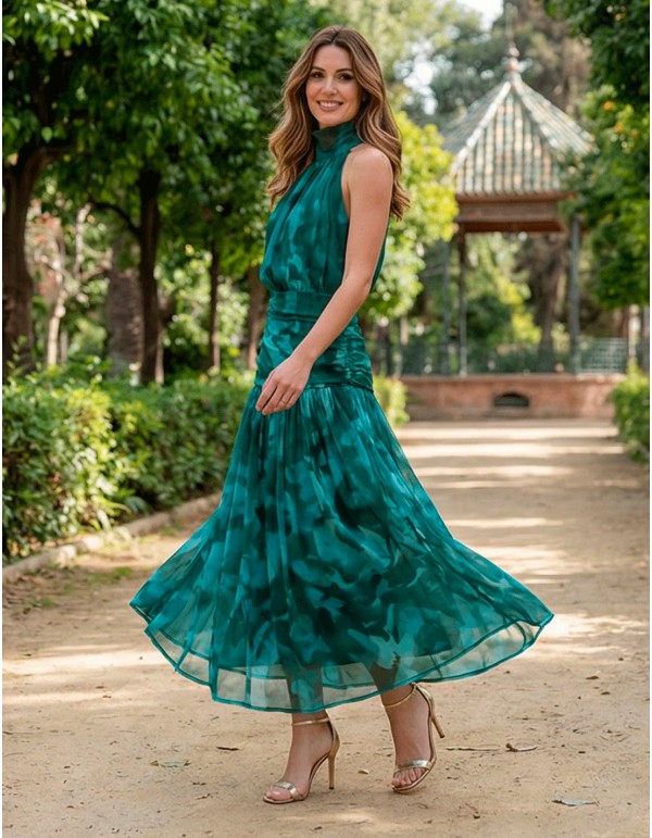 green printed midi dress