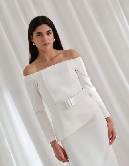 Two-piece structured white crepe two-piece set