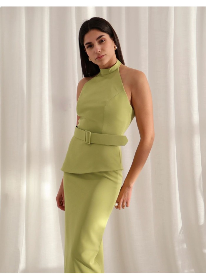 Green two-piece set with halter-neck top and...