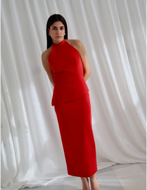 Ensemble deux pièces rouge en crêpe pour une invitée 2