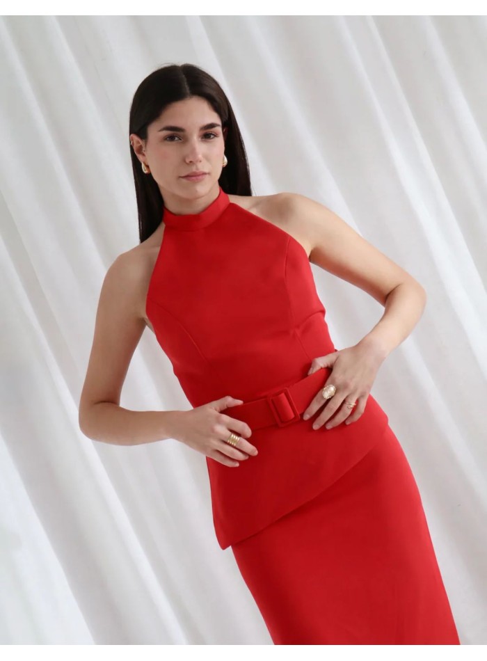 Ensemble deux pièces rouge en crêpe pour une...