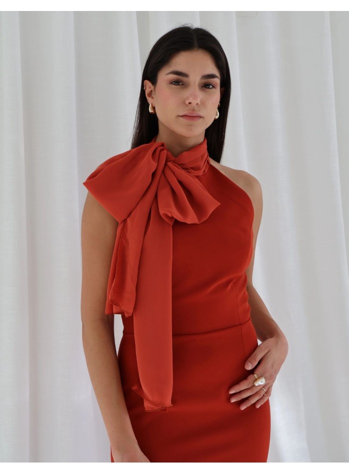 Crepe crepe midi guest dress with halter...