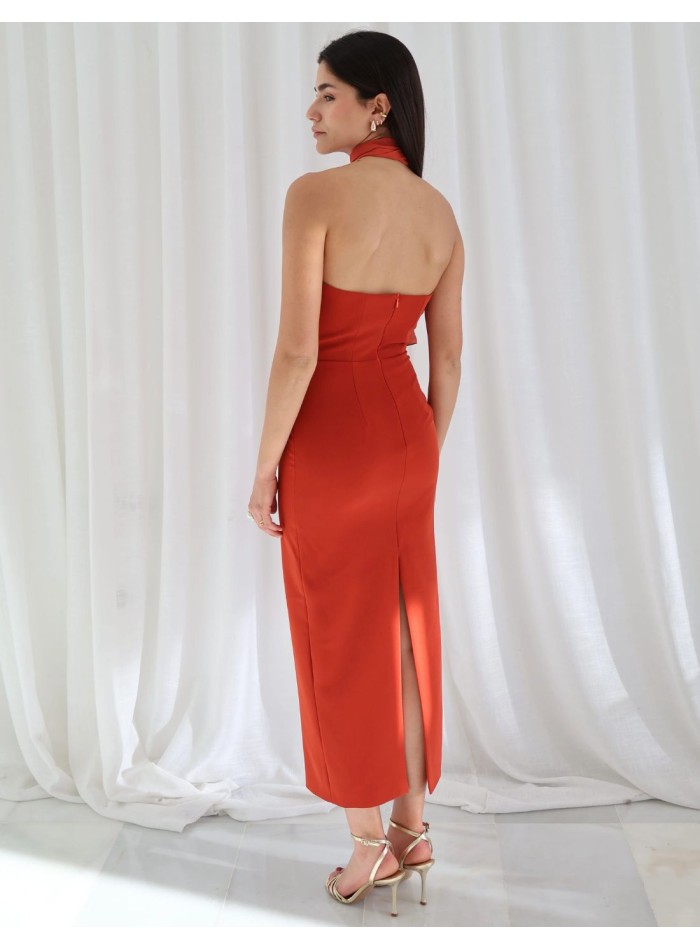 Crepe crepe midi guest dress with halter...